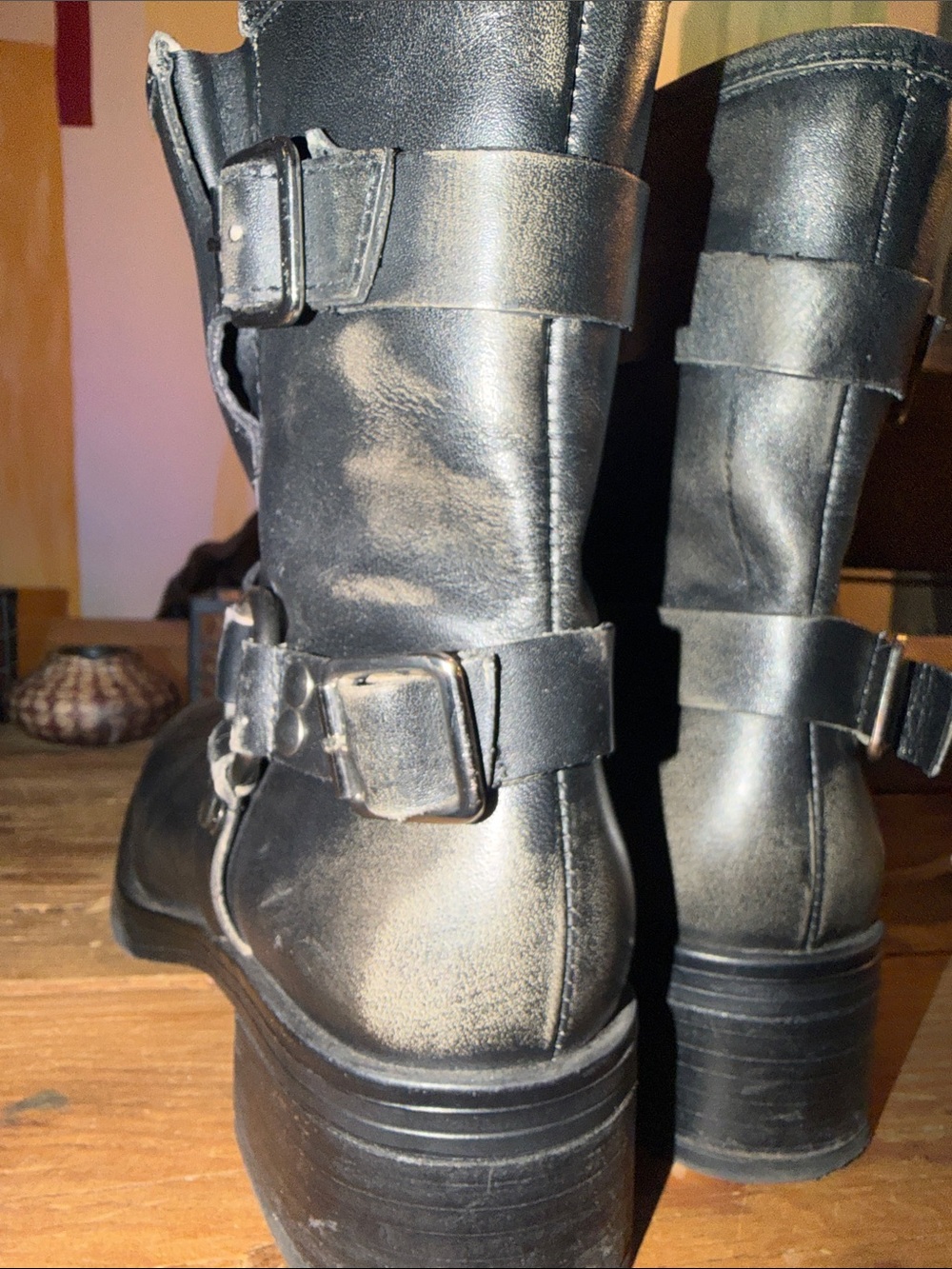 Black Harness Leather Ankle Boots STEVE MADDEN BRIXTON - Picture 6 of 8